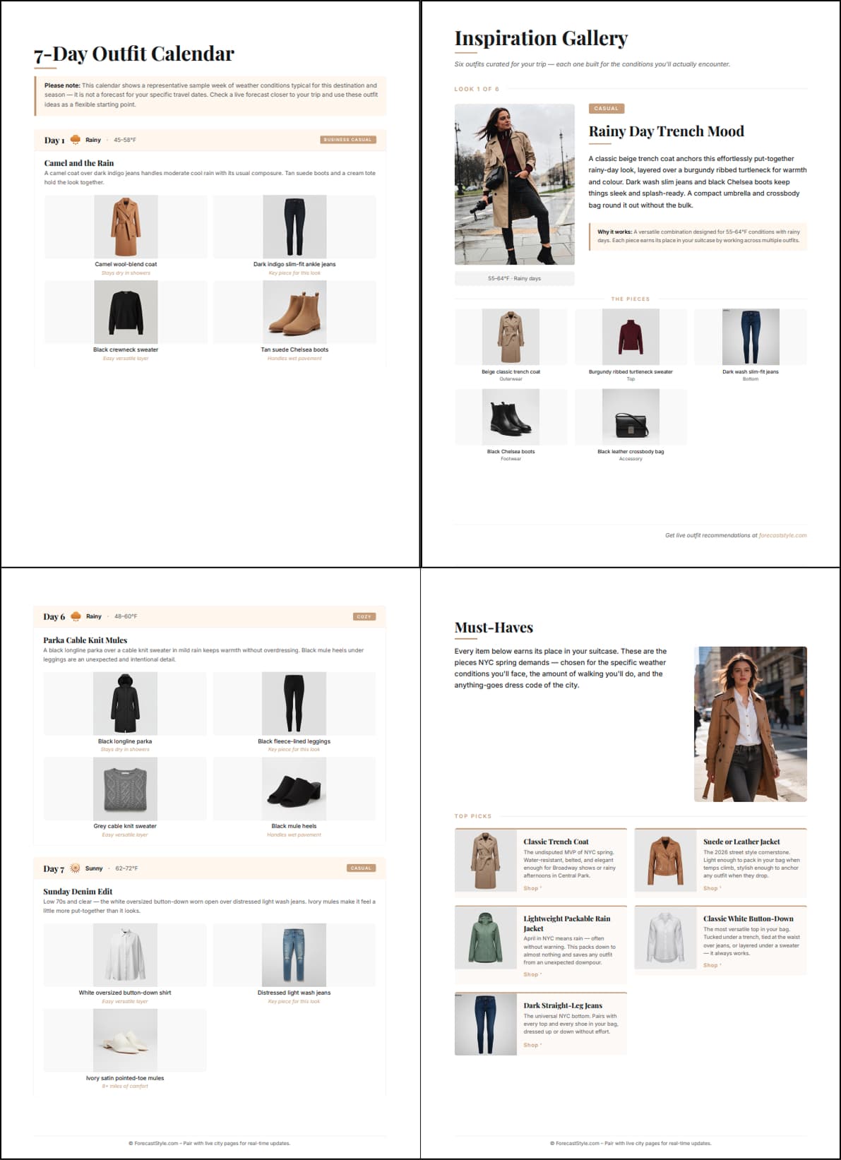 Preview pages from 2026 NYC Spring Packing & Capsule Wardrobe Guide