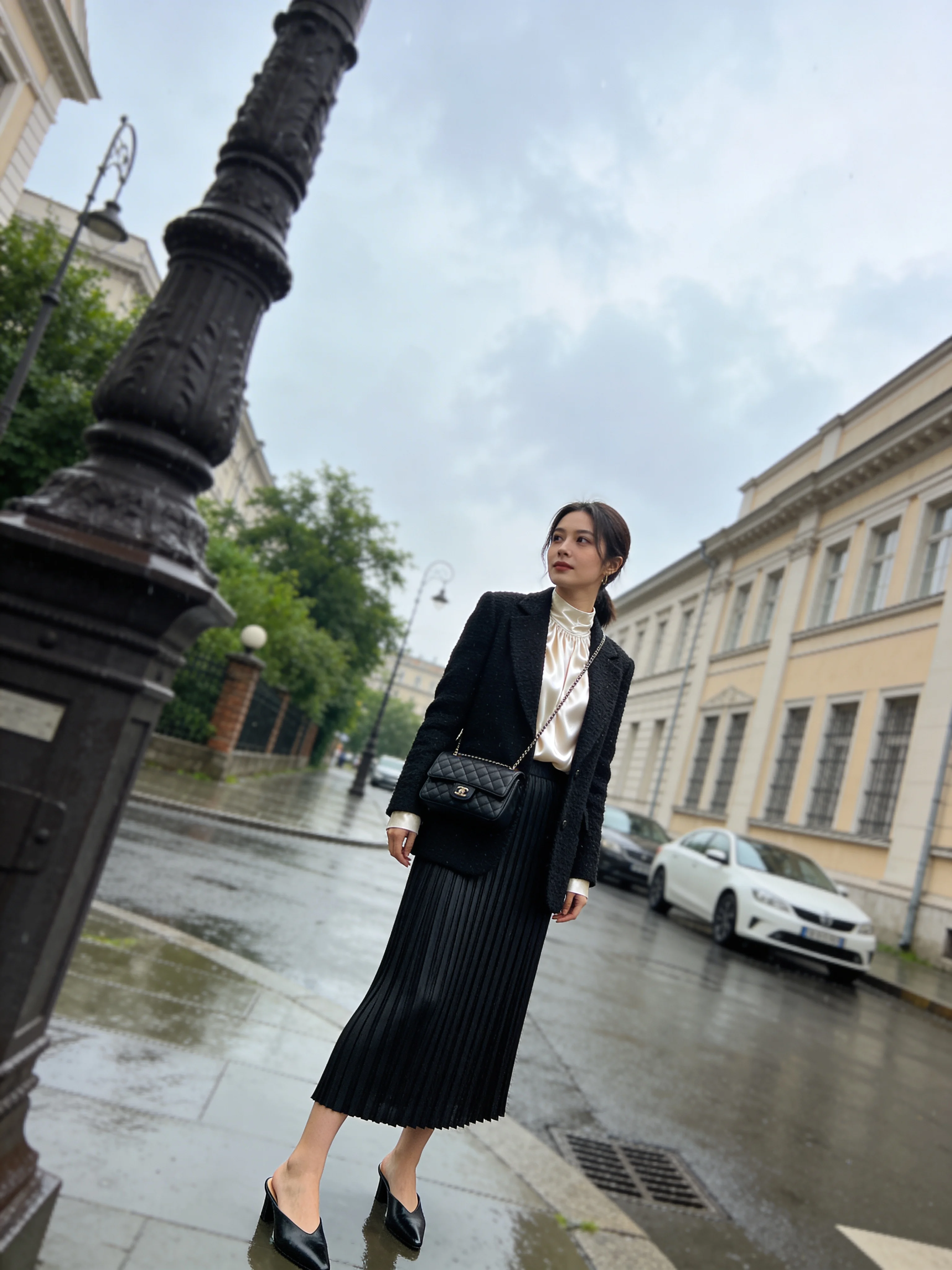 Black Blazer Pleated Rain