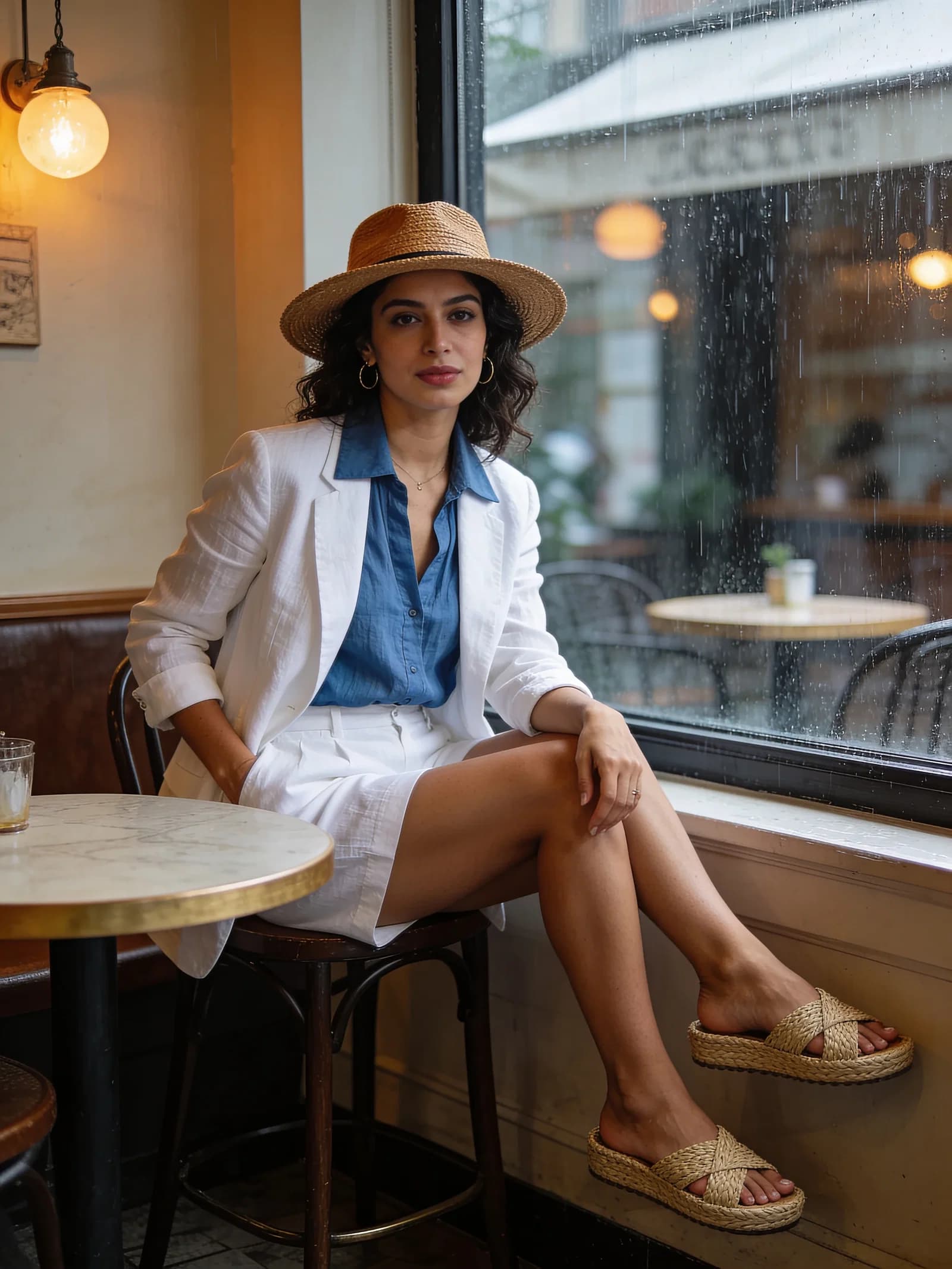 White Linen Blazer Shorts