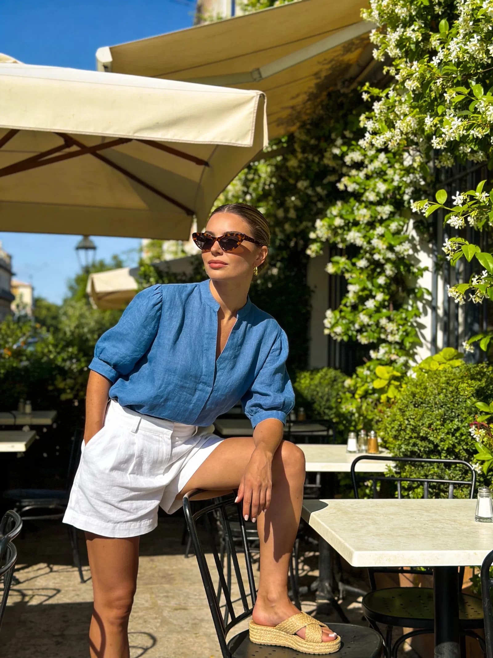 Collarless Blouse Shorts