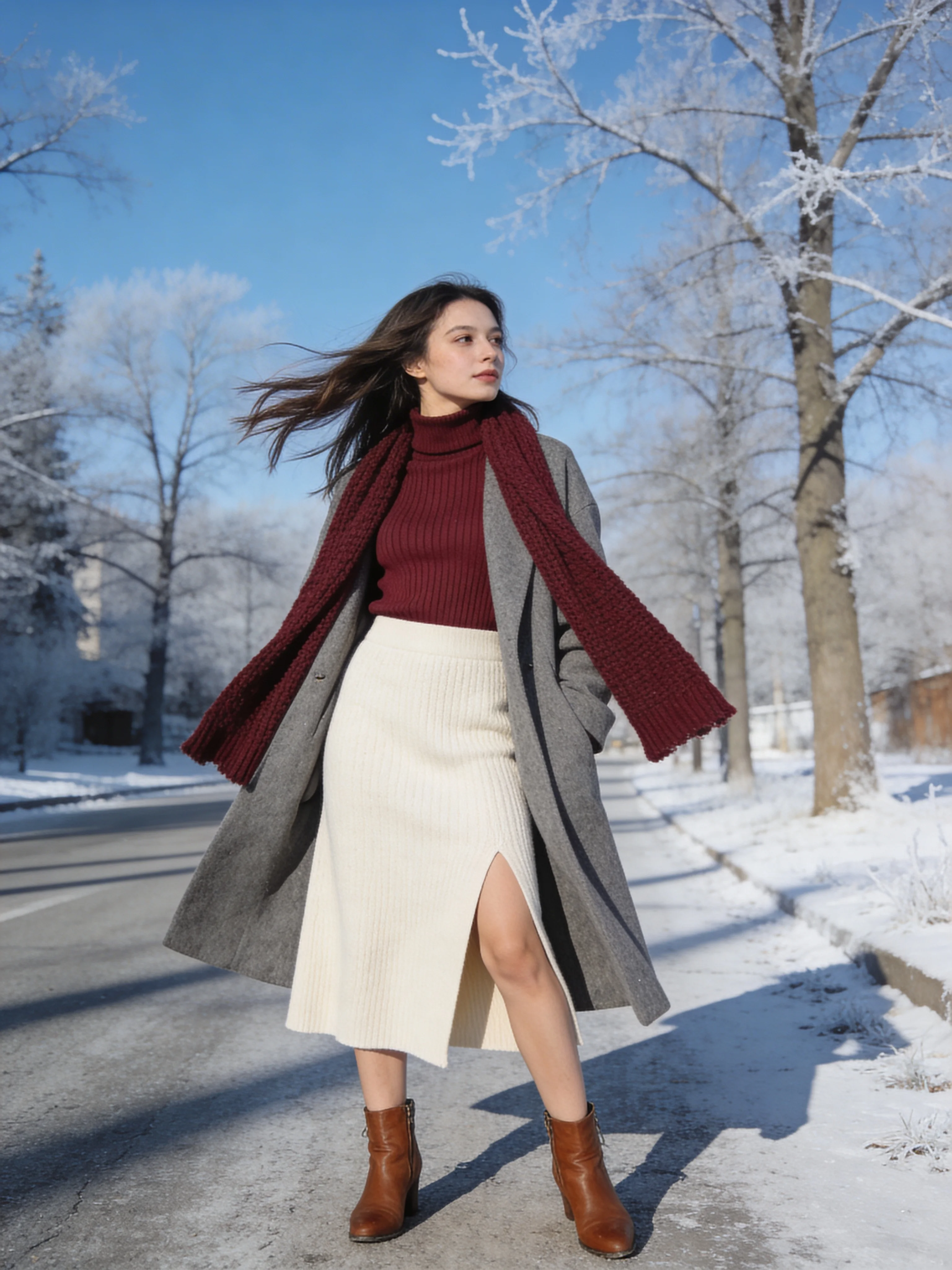 Grey Coat Burgundy Knit